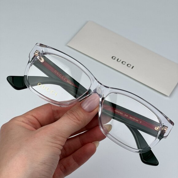 Gucci GG0278O 016 BRAND NEW Eyeglasses Crystal Green Rectangle Women